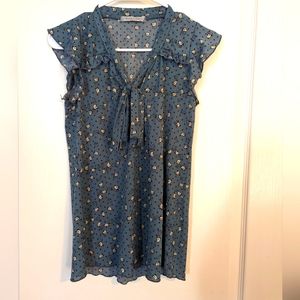 Blue cute top with birds and polka dots